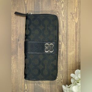 Coach Monogram Op Art Black & Brown Large Zip Around Wallet